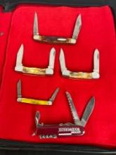 Collection of 5 Multibladed Folding Pocket Knives incl. Kabar - See pics