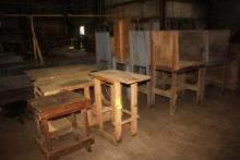 (8) 24 x 30" Wooden Asembly Tables, (6) 4x 8 x 18 Wood Raised Platforms, (4