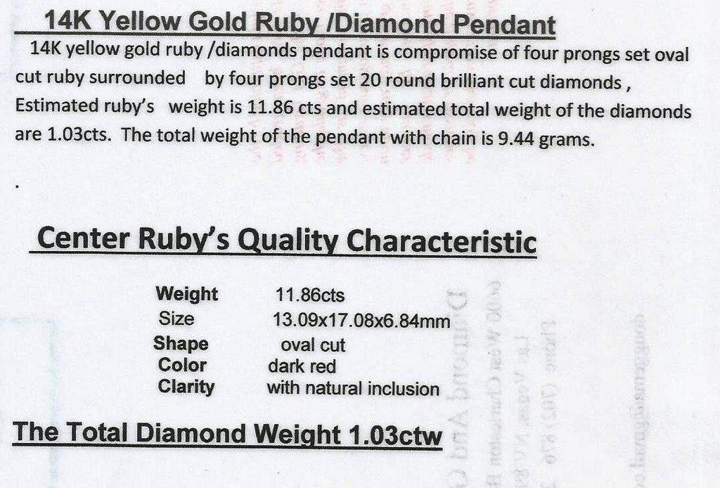 14K YELLOW GOLD RUBY AND DIAMOND PENDANT