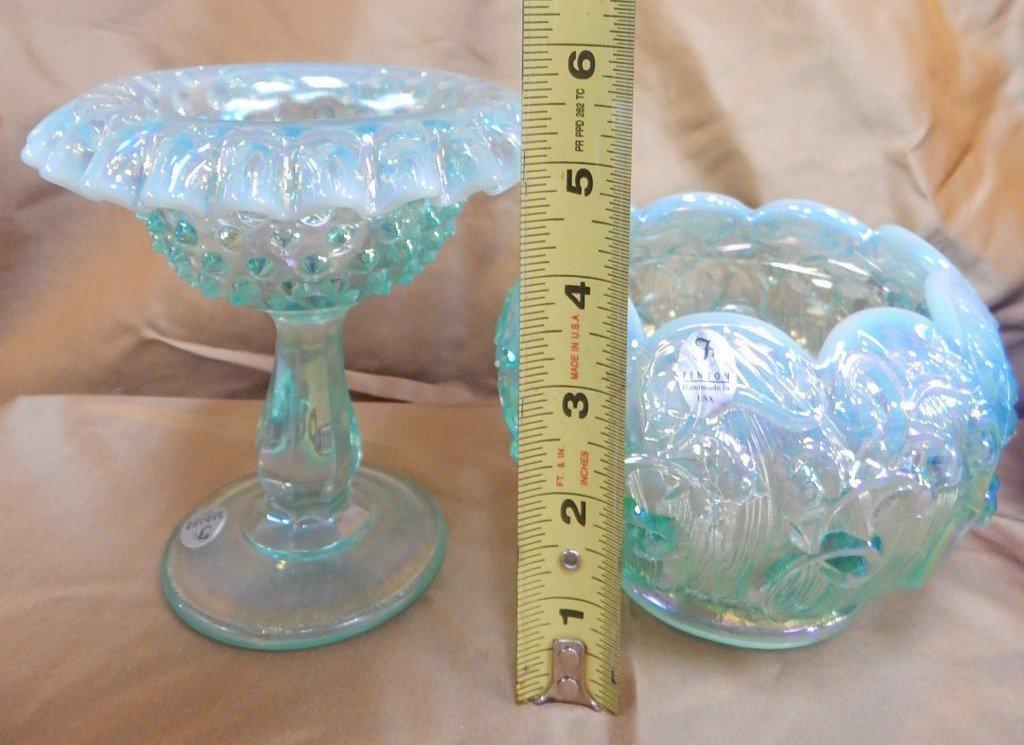 4 FENTON ART GLASS VASES GREEN/BLUE