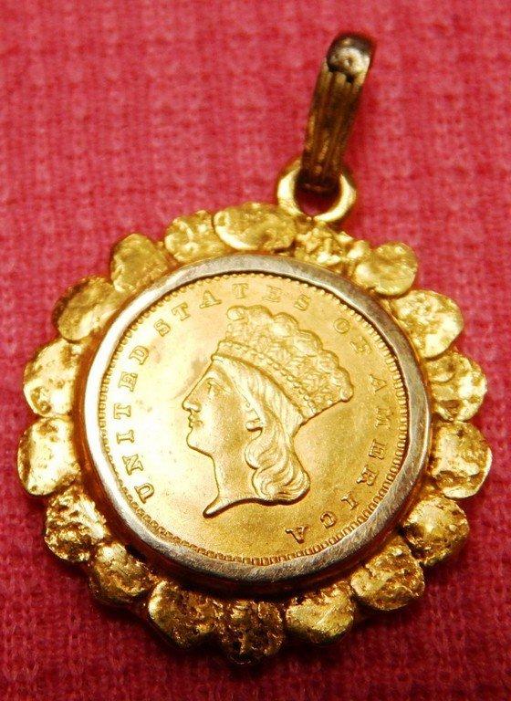 1874 1 DOLLAR US GOLD COIN PENDANT