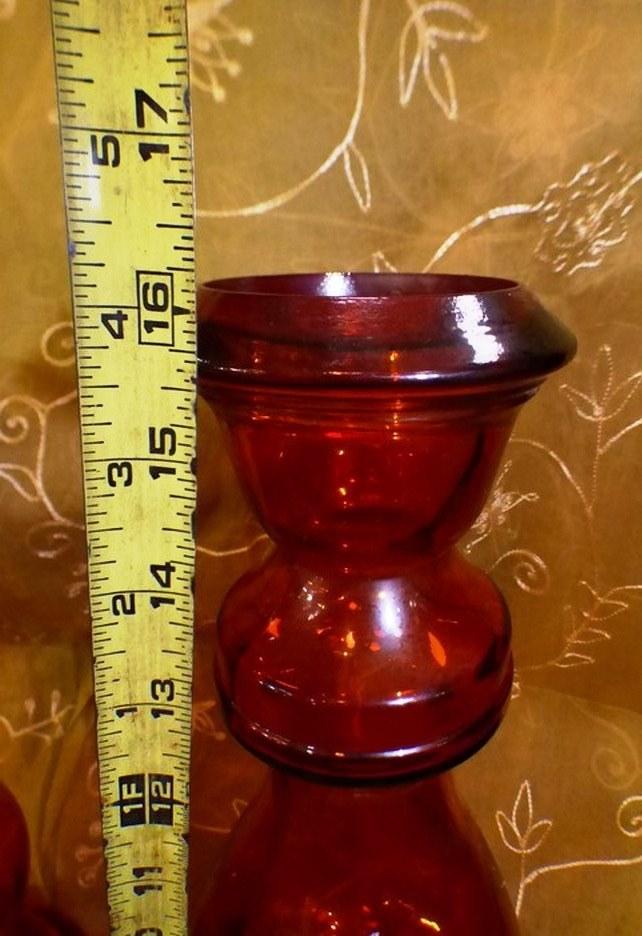 LOT OF 3 RED GLASS CANDLE HOLDERS
