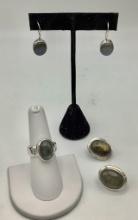 Sterling & Gemstone Ring - Size 7½;     2 Pairs Earrings     (0.88 Ozt Tota