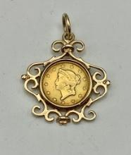14kt Gold Coin Pendant - 1"x1" (3.6g Total Weight)