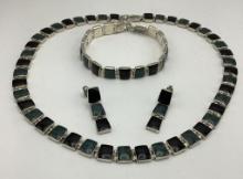 925 & Bead Necklace - 17½";     Bracelet - 7½";     Pair Earrings (2½2 Ozt
