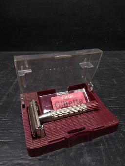 Vintage Gillette Double Sided Razor with Blades and Shave Brush