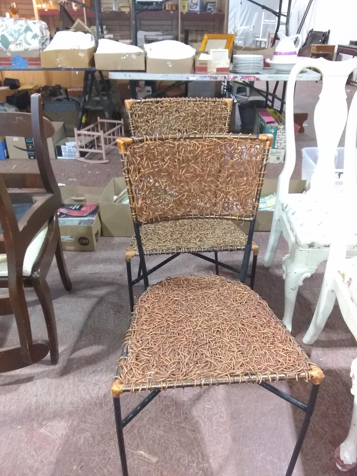Pair Woven Metal Chairs