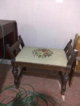Vintage Needlepoint Upholstered Bench