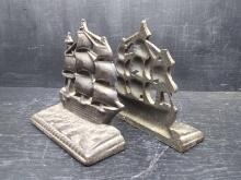 Pair Cast Iron Sailing Ship Bookends
