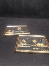 Pair of Framed Gold Foil Prints-Caribbean Scenes