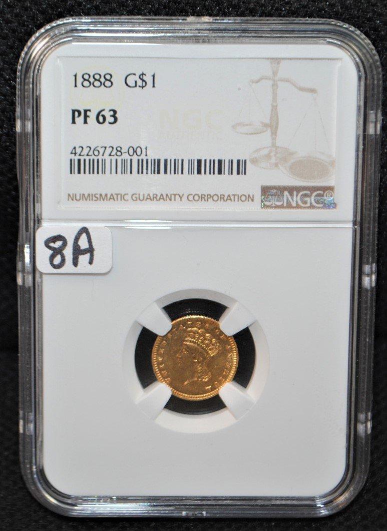 VERY RARE 1888 $1 GOLD COIN - NGC PF3