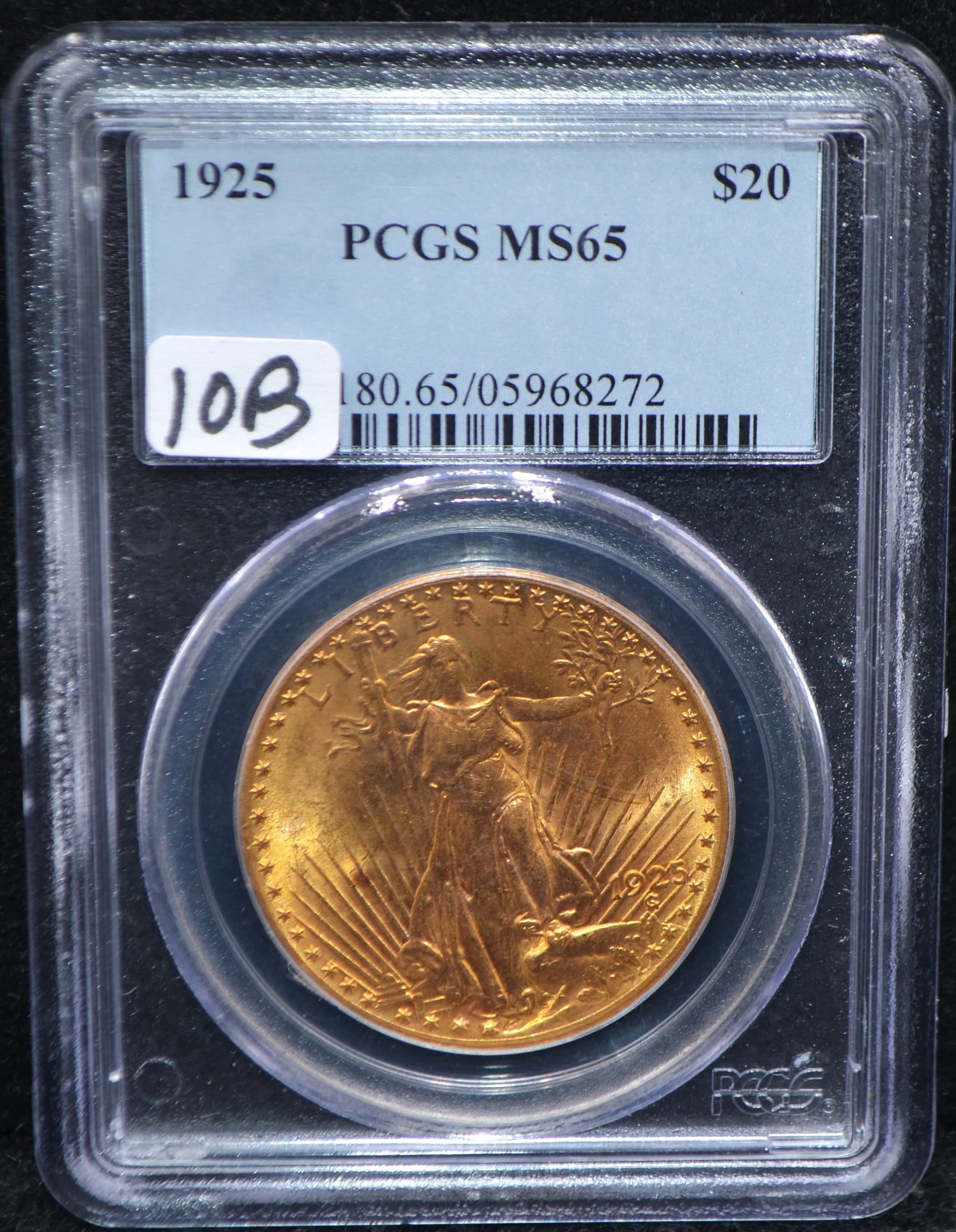 RARE 1925 $20 SAINT GAUDENS GOLD COIN - PCGS MS65