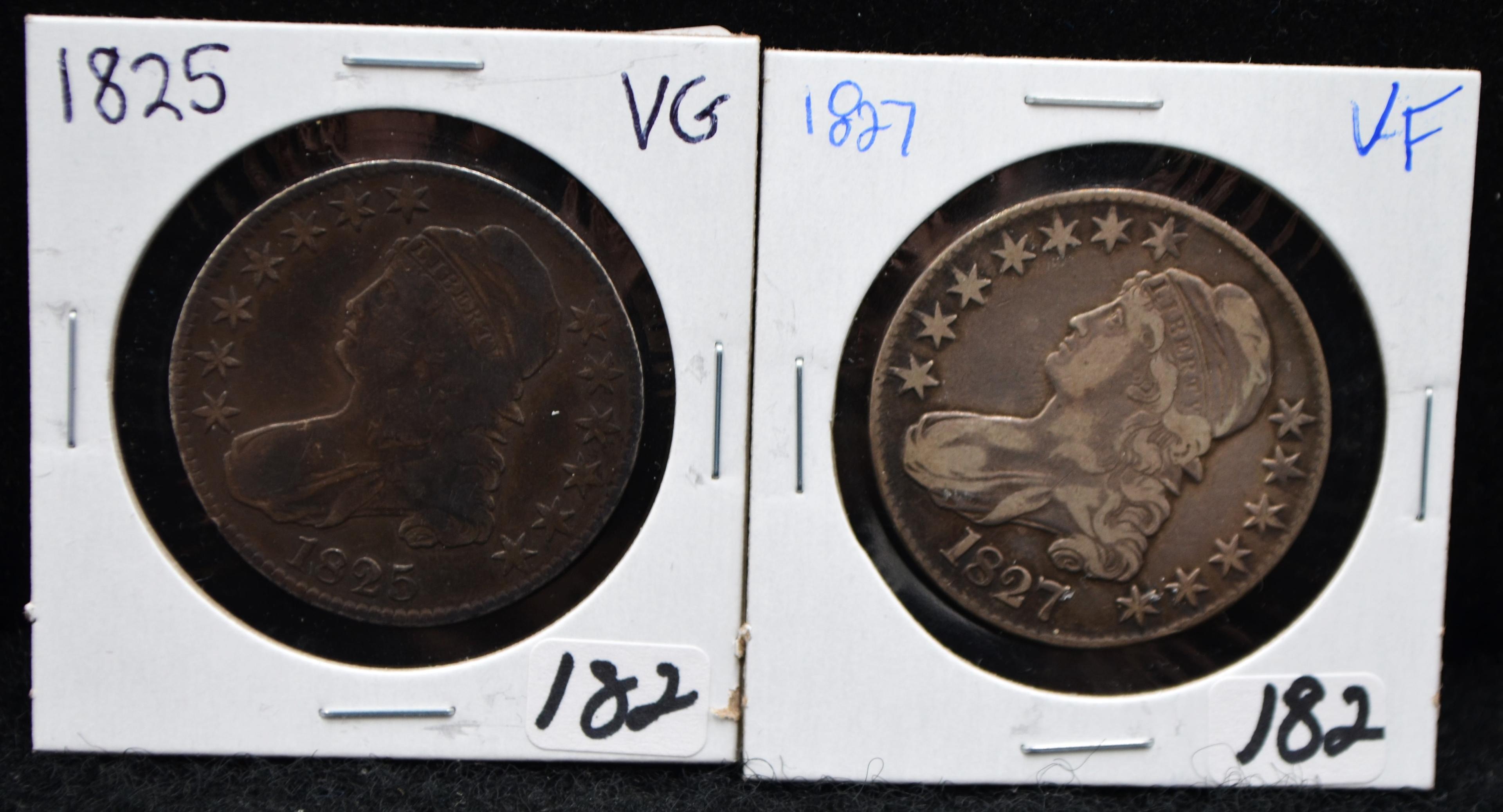 1825 & 1827 CAPPED BUST HALF DOLLARS