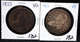 1825 & 1827 CAPPED BUST HALF DOLLARS
