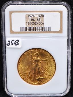 1924 $20 SAINT GAUDENS GOLD COIN - NGC MS62