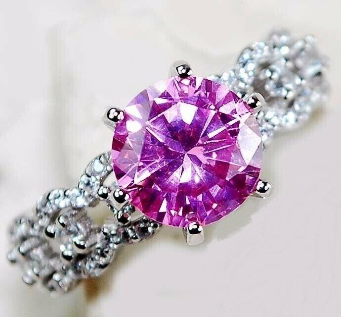 3 CT PINK SAPPHIRE & WHITE TOPAZ STERLING RING