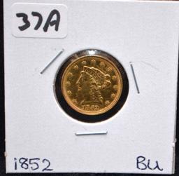 CHOICE 1852 $2 1/2 LIBERTY HEAD GOLD COIN