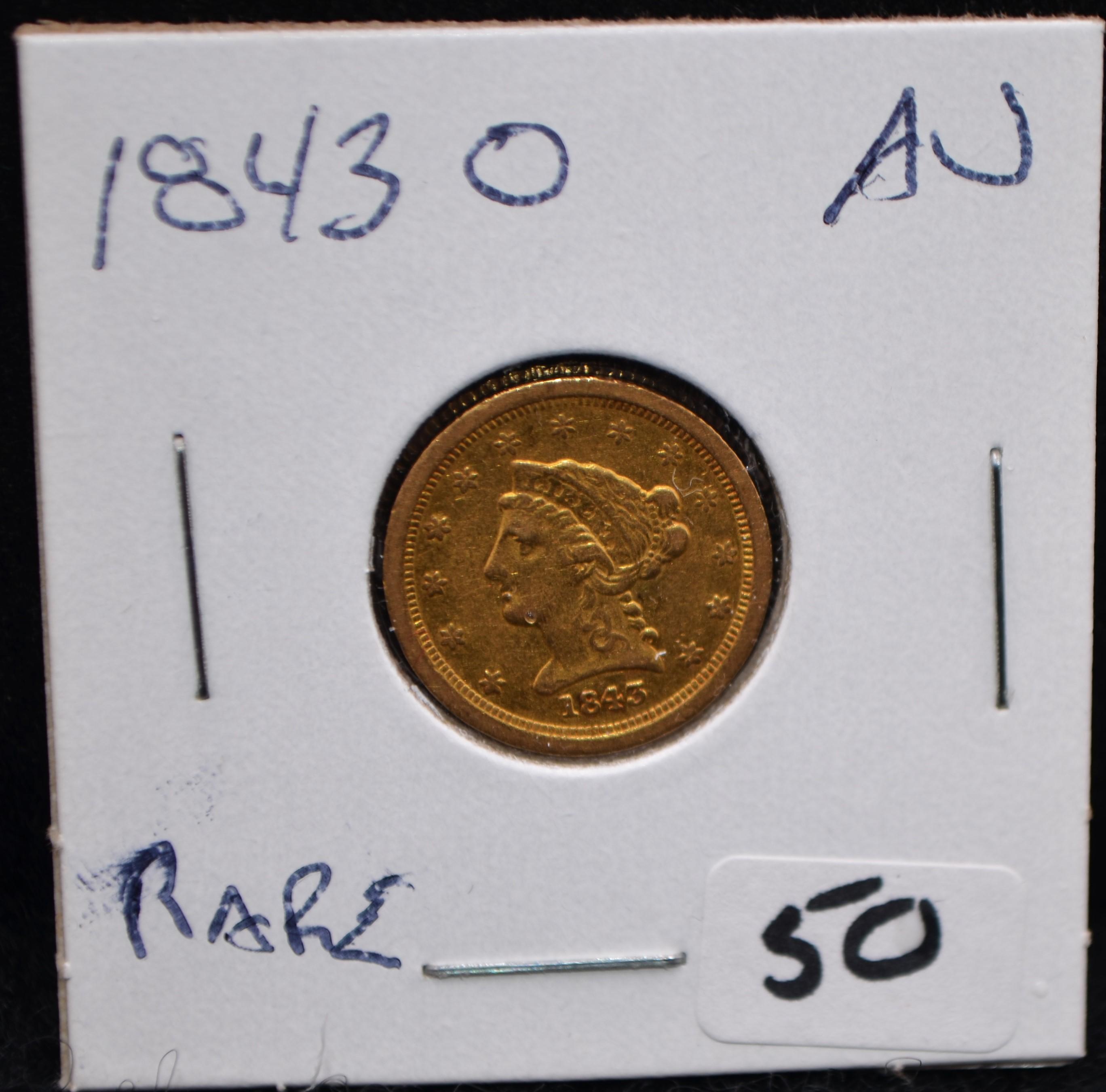 RARE 1843-0 $2 1/2 LIBERTY HEAD GOLD COIN