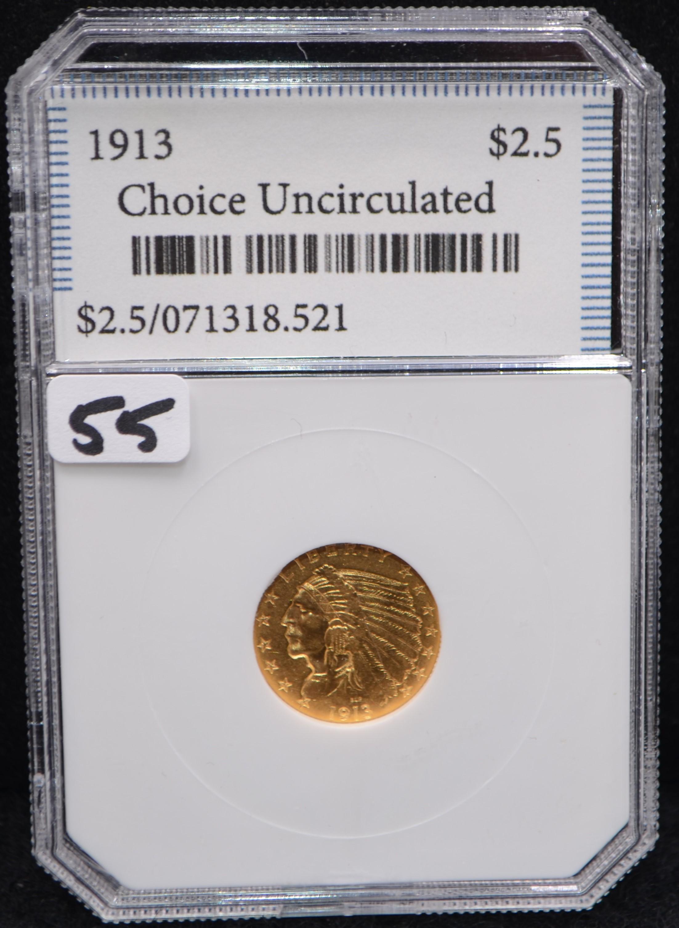 HIGH GRADE 1913 $2 1/2 INDIAN HEAD GOLD COIN
