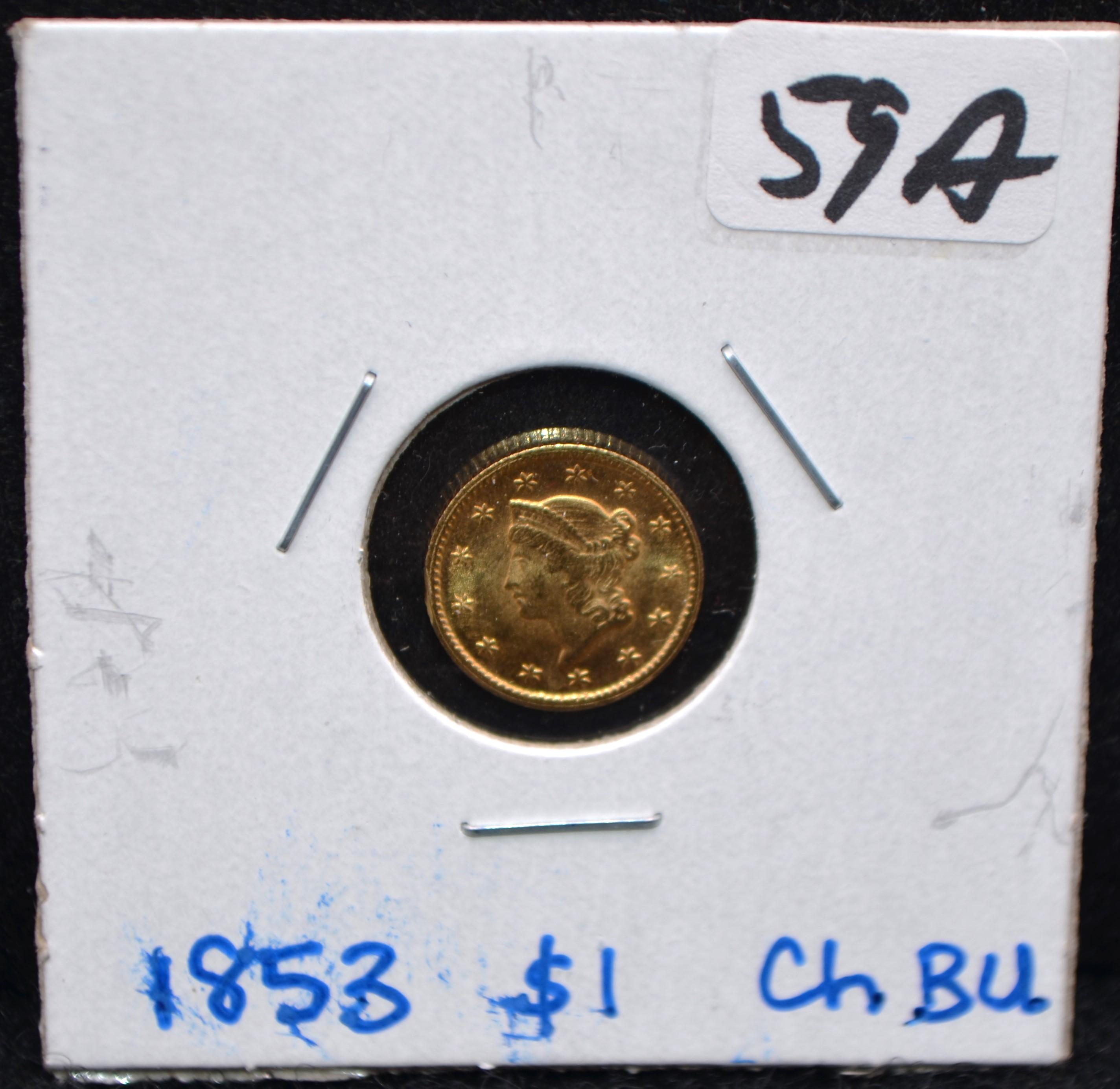SCARCE 1853  TYPE 1 $1 LIBERTY GOLD COIN