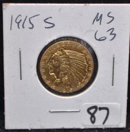 1915-S $5 INDIAN HEAD GOLD COIN
