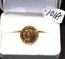1925 INDIAN $2 1/2 GOLD  COIN RING 10K GOLLD RING