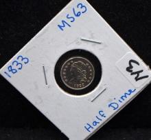 1833 CAPPED BUST HALF DIME FROM LARGE COLLECTION