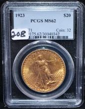 1923 $20 SAINT GAUDENS GOLD COIN - PCGS MS62