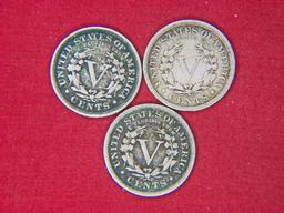 (3) Liberty Nickels 1903, 1906, 1907