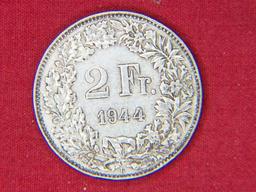 1944 Switzerland 2 Franc Silver