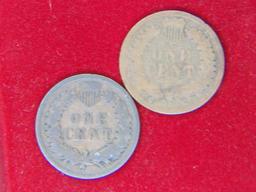 (2) Indian Head Cent 1881, 1890
