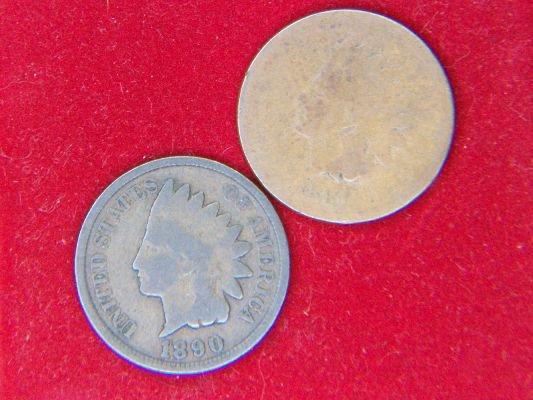 (2) Indian Head Cent 1881, 1890