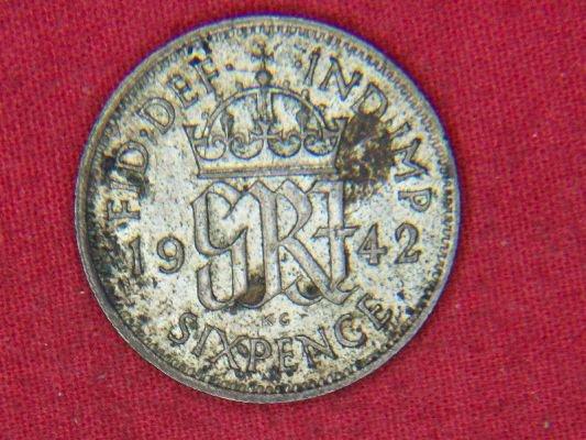 1942 6 Pence England Silver