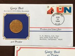 George Bush Presidential Medal With Biography Card