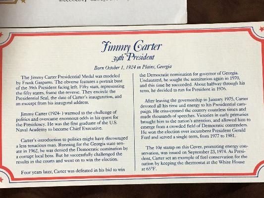 Jimmy Carter Presidential Medal With Biography