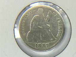 1887 SEATED LIBERTY DIME WITH ALL THE LETTERS IN LIBERTY VISIBLE