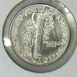 1942 UNCIRCULATED MERCURY DIME WITH FULL BANDS