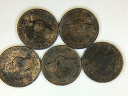 (5) 1938 D Jefferson Nickels