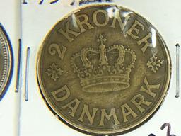 1939 Denmark 2 Kroner, 1973 Hong Kong Dollar