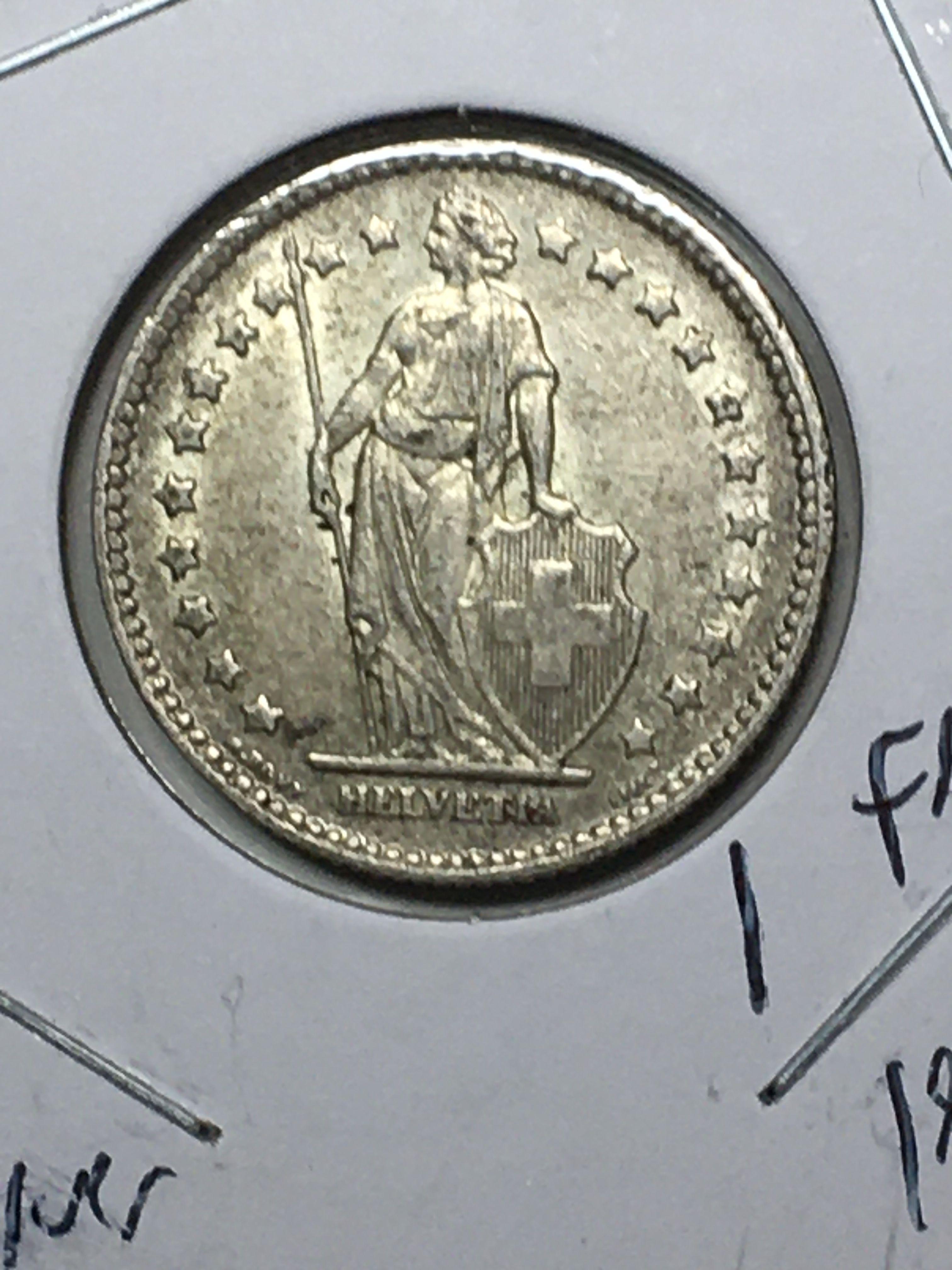 Swiss 1 Franc Silver Coin 1940