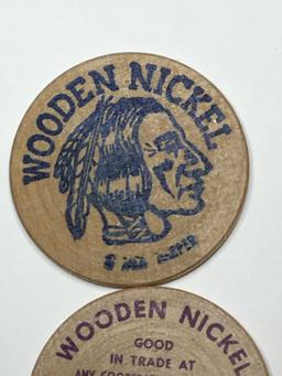 2 Wooden Nickels Vintage