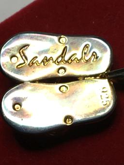 Sterling Silver 24 Kt Gold Plated Sandals Pendant 2.5+ Grams