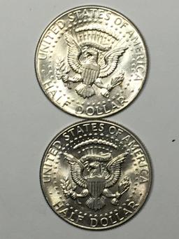 Kennedy Silver Half Dollar Lot 2 Coins Gem Blazers From Original Roll 1964 90%