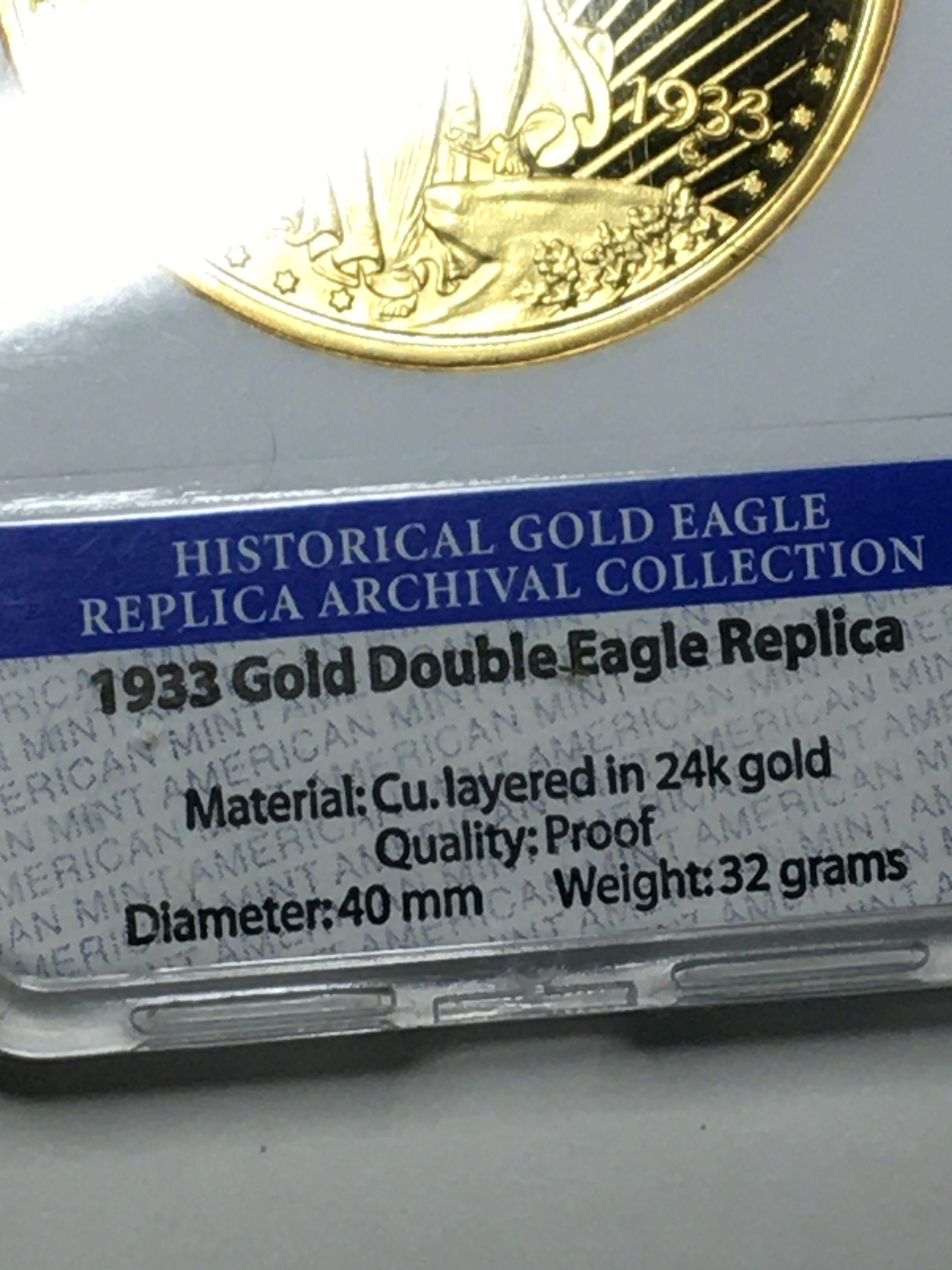 24 Kt Gold Layered Proof 1933 Double Eagle