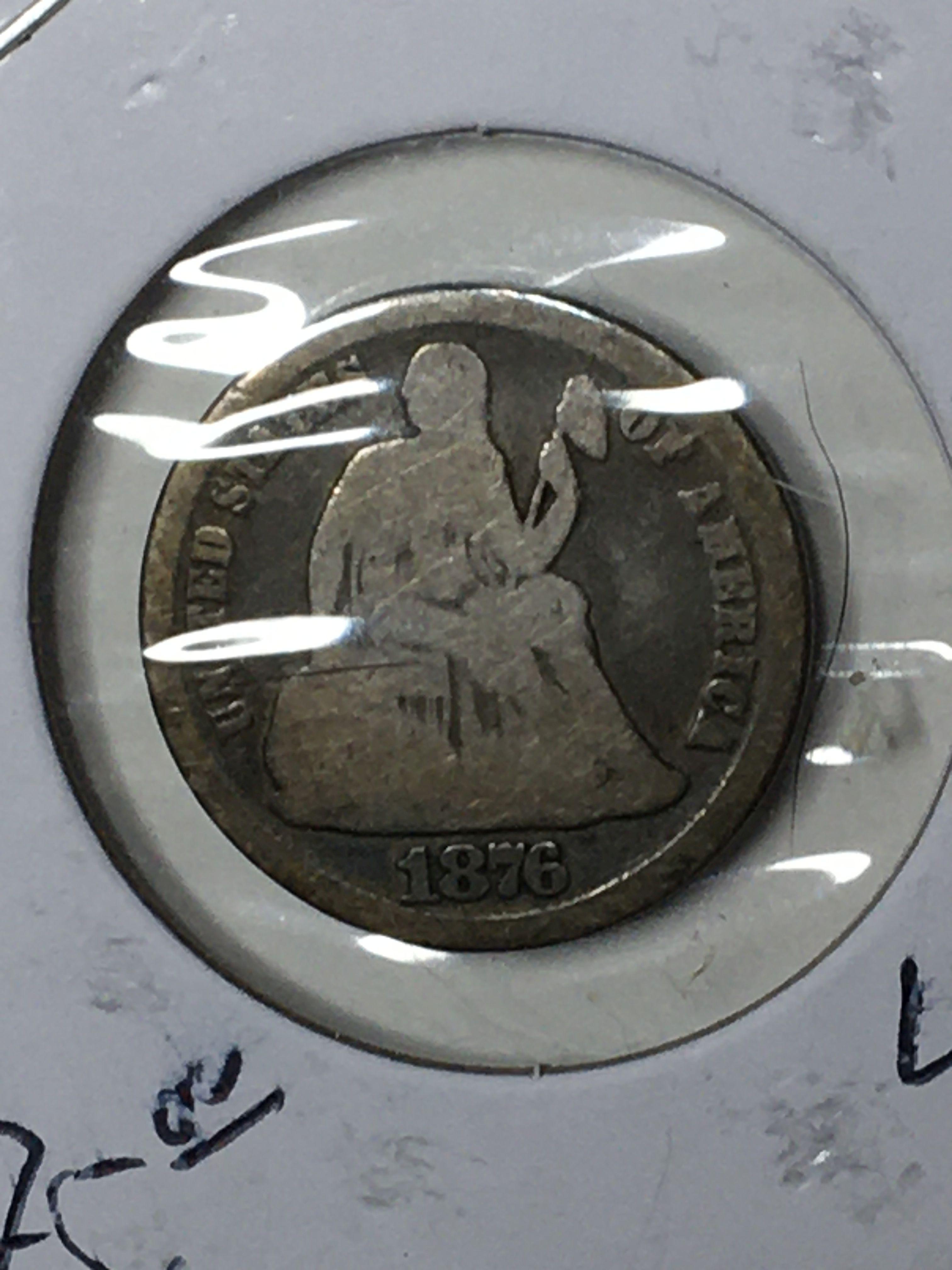 Seated Liberty Dime 1876 C C Rare Date Nice Original Coin