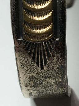 Antique  Sterling Silver And 12 Kt Gf Native Bracelet Stamped Darin Bill Designer 50 Grams Gallery