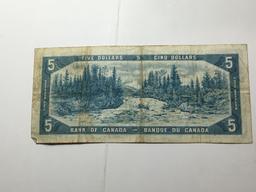 Canada 5 Dollar Bill Antique 1954 Ottawa Crisp Better Grade