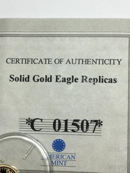 14 Kt 585 Pure Gold Double Eagle Mint Coin .50 Grams Wit C O A From American Mint