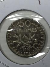France Silver 1916 50 Centimes Great Condition