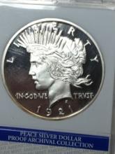 1921 Silver Dollar Proof Peace Dollar Replica .999 Pure Silver .76 Troy Slabbed